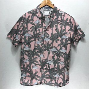 Cactus Man Ricky Singh Hawaiian Shirt Mens Large Pink Gray Flamingo Short Sleeve